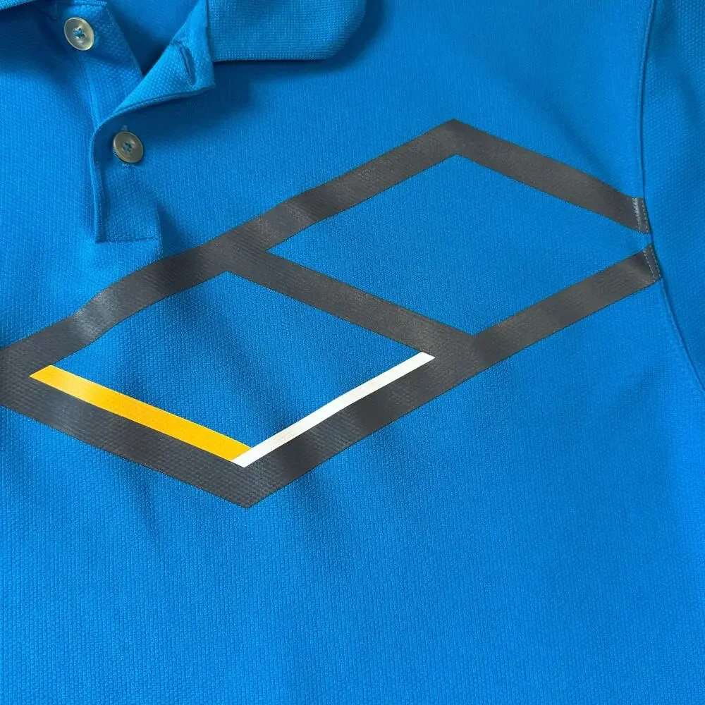 Nike Golf Polo Shirt Men's Medium Blue Diamond Graphic Black Yellow Accents